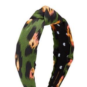 Lele Sadoughi GREEN LEOPARD SILK KNOTTED HEADBAND